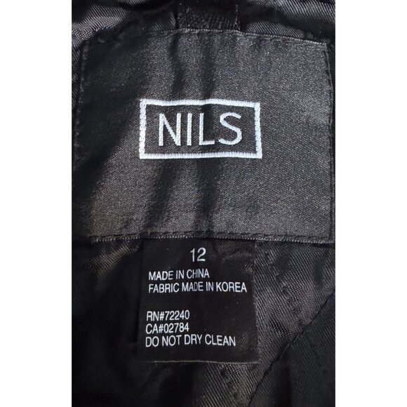 VTG NILS Woman's Sz 12 Black Mountain Black Ski Jacket Hooded Quilted Lining - Picture 5 of 13